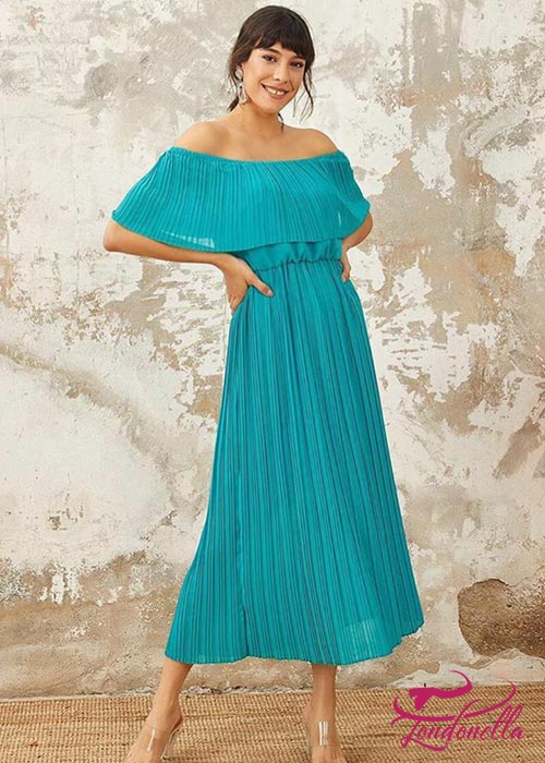 Turquoise dress with shoulders coming down