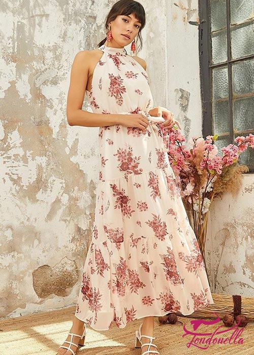 Long chiffon dress with floral print