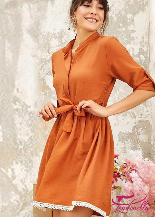 Orange summmer dress with the same fabric collar on the waist