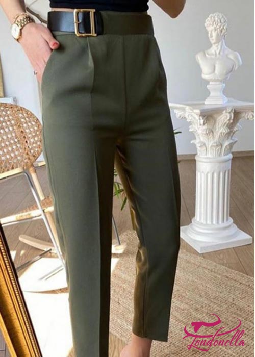 Oily trousers with side belt