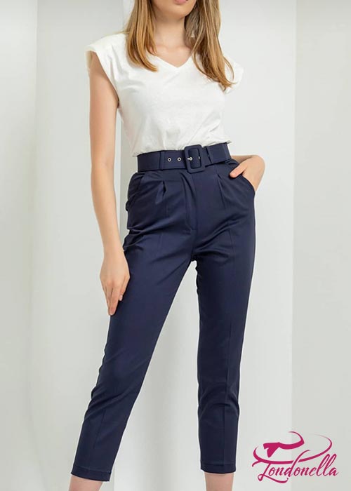 Summer navy blue trousers with belt fit elegant & casual look