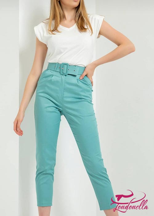 Summer turquoise trousers with belt fit elegant & casual look