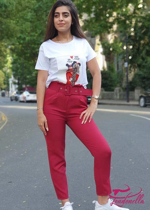 Bordo high waist trousers with belt on same color