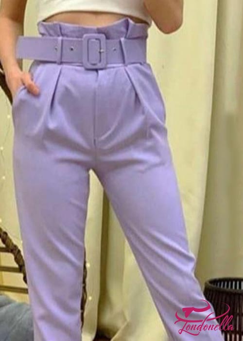 Light purple high waist trousers with belt on same color