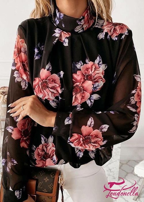 An amazing black elegant shirt with pink flowers print