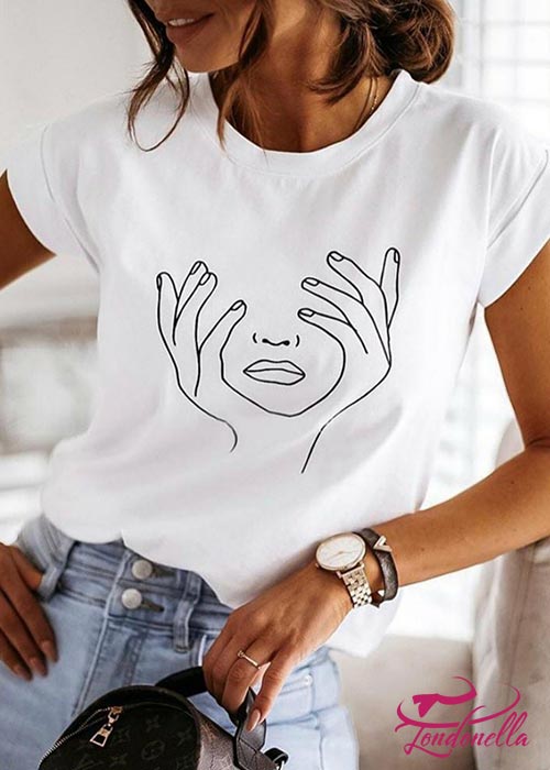 Trendy white T-shirt with womanly print